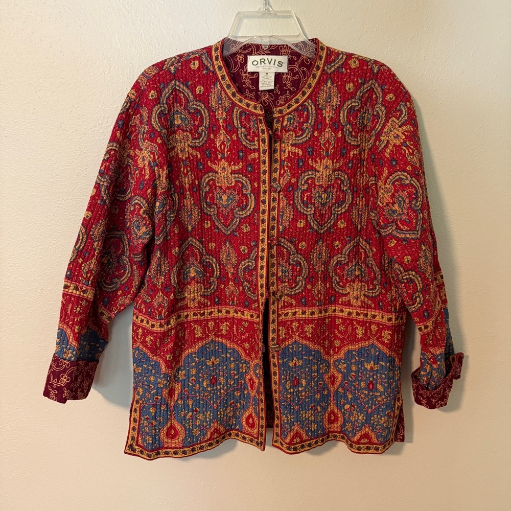 Orvis Women's Vibrant Red and Blue Patterned Blazer